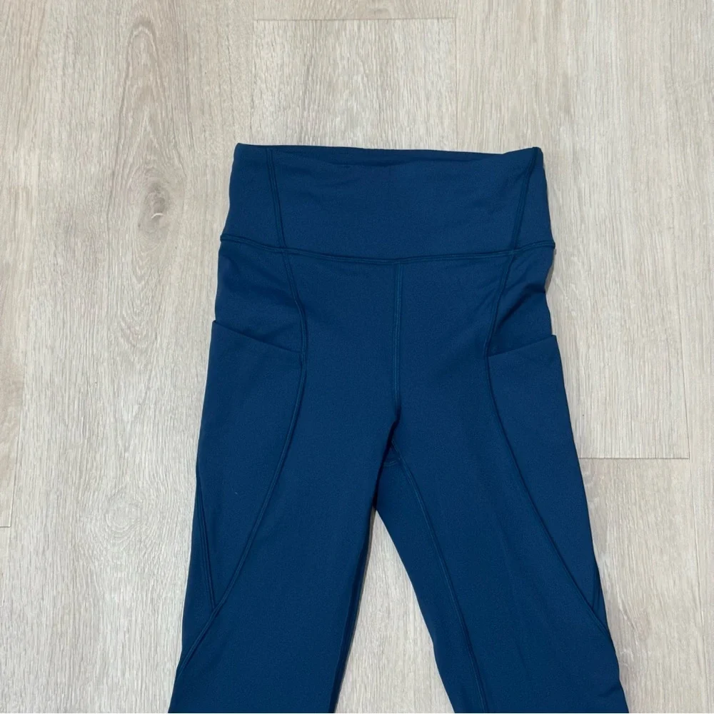 lululemon blue workout athletic yoga gym running leggings pants bottom pockets